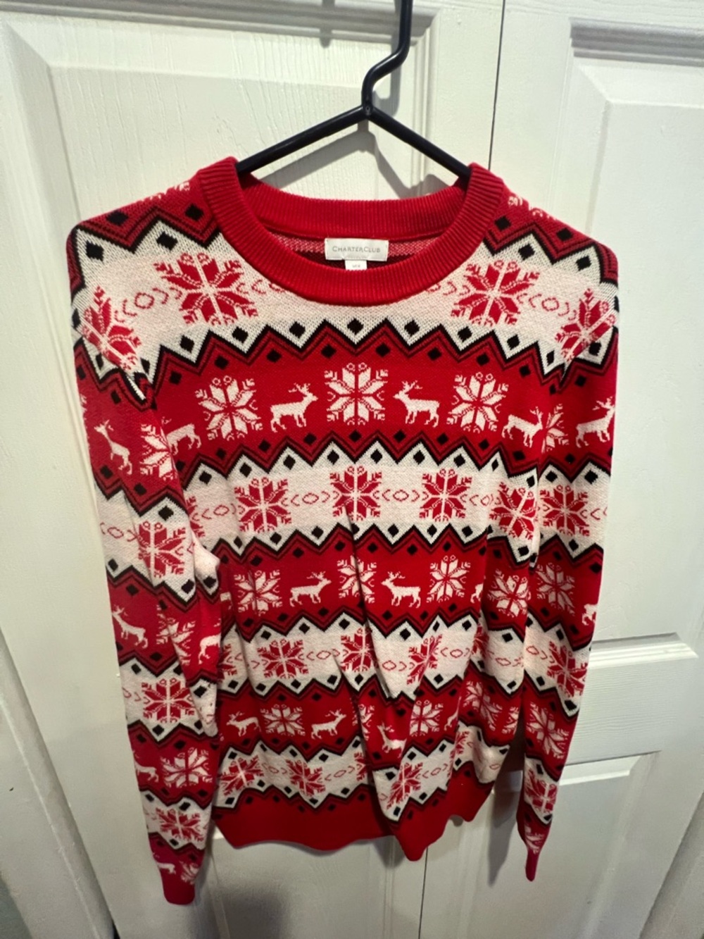 Charter Club Red & White Reindeer Fair Isle Crewneck Sweater